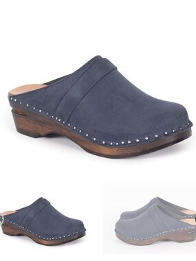 Troentorp of Sweden Size 39 (US Size 8.5-9) Navy Suede Slip-On Studded Clog